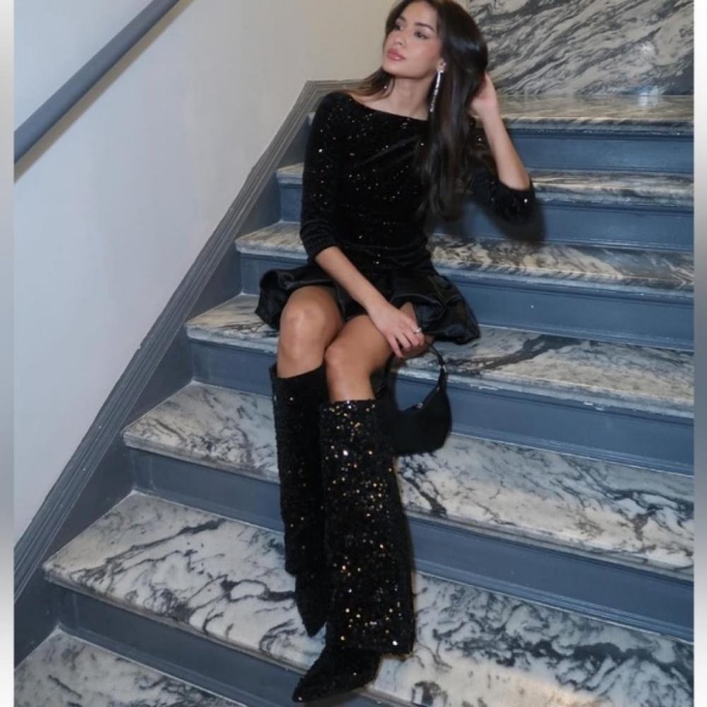 ZARA SEQUIN GAITER BOOTS